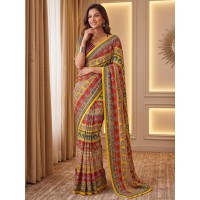 LFH DN 5176 Chinon Digital Ajrak Print With Real Mirror Saree With Blouse Design 5