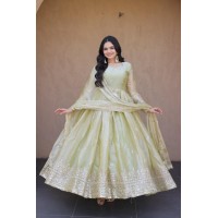 LFH KA DN 1260 Anarkali Gown Dupatta With Embroidery Sequence Work Golden