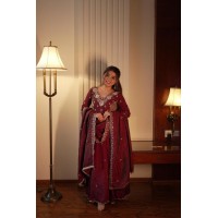  LFH LM DN 19 Anarkali Gown Pent Dupatta Set Vichitra Silk  Royal Wine Color