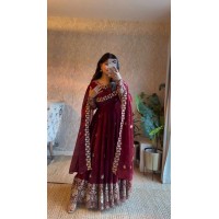 LFH RC 6034 Anarkali Gown Fendy Silk With Embroidery Thread Work and Seqance Work Maroon