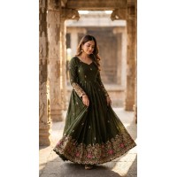 LFH VVR DN 101 Anarkali Gown Soft space silk with Pichwai & Colourful Embroidery With beads Work Mehndi Green