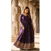 LFH VVR DN 101 Anarkali Gown Soft space silk with Pichwai & Colourful Embroidery With beads Work Purple