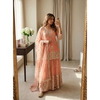 LFH WW DN 1268 New Designer Trending Kurta Sharara Dupatta Set With Embroidery Sequence Work Creame