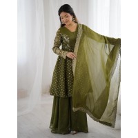 LFH ZSR DN 3134 Top Palazzo Sharara Dupatta Set Crunchy Silk With Embroidery Sequence Work Design 1