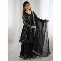 LFH ZSR DN 3134 Top Palazzo Sharara Dupatta Set Crunchy Silk With Embroidery Sequence Work Design 2