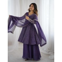 LFH ZSR DN 3134 Top Palazzo Sharara Dupatta Set Crunchy Silk With Embroidery Sequence Work Design 5
