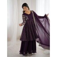 LFH ZSR DN 3134 Top Palazzo Sharara Dupatta Set Crunchy Silk With Embroidery Sequence Work Design 6