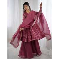 LFH ZSR DN 3134 Top Palazzo Sharara Dupatta Set Crunchy Silk With Embroidery Sequence Work Design 7