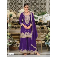 Palazzo Suit Dn 728 Top Palazzo Dupatta Pair Blooming Airjet Chinon Silk With Heavy Embroidered Cording & Sequence Work And Zarkhan Black