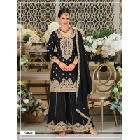Palazzo Suit Dn 728 Top Palazzo Dupatta Pair Blooming Airjet Chinon Silk With Heavy Embroidered Cording & Sequence Work And Zarkhan