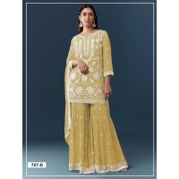 Kurta Sharara Dupatta Pair Chiffon Georgette with Heavy Embroidered Viscose Thread & Zari work And Khatli work Sharara Suit DN 727Yellow