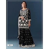 Kurta Sharara Dupatta Pair Chiffon Georgette with Heavy Embroidered Viscose Thread & Zari work And Khatli work Sharara Suit DN 727 Black