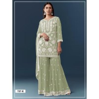 Kurta Sharara Dupatta Pair Chiffon Georgette with Heavy Embroidered Viscose Thread & Zari work And Khatli work Sharara Suit DN 727 Green