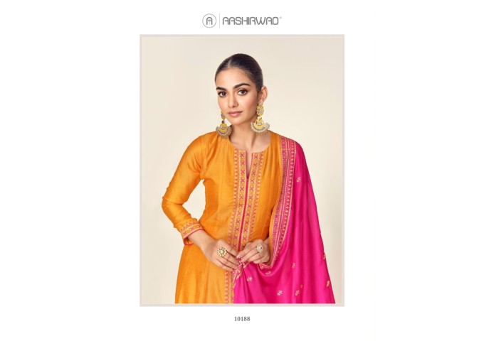 AZARA 10189 AASHIRWAD CREATION PRESENT NEW FREE SIZE STITCH SUIT ORANGE|PINK