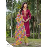Mitoo  3 pcs kurti set Viscose Weaving Thread & Handwork Kurti Pink