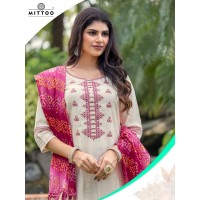 Mitoo  3 pcs kurti set Viscose Weaving Thread & Handwork Kurti Pink"|White