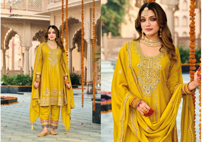 Gazal Salwar Suits Heavy Chinon with Embroidery Work Yellow