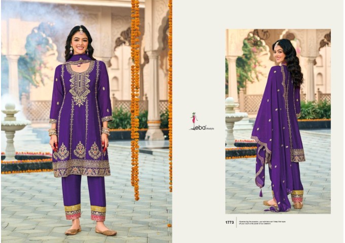 Gazal Salwar Suits Heavy Chinon with Embroidery Work Purple