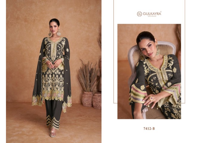 GULKAYRA LIYANA HEAVY CHINON WITH EMBROIDERY DN 7412 DARK GREEN
