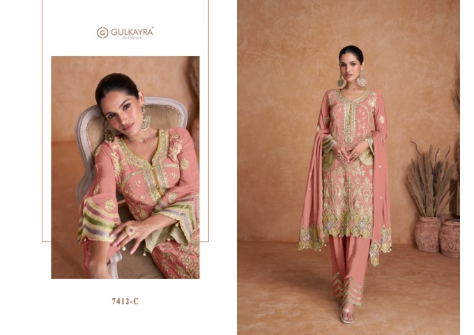 GULKAYRA LIYANA HEAVY CHINON WITH EMBROIDERY DN 7412 ORANGE