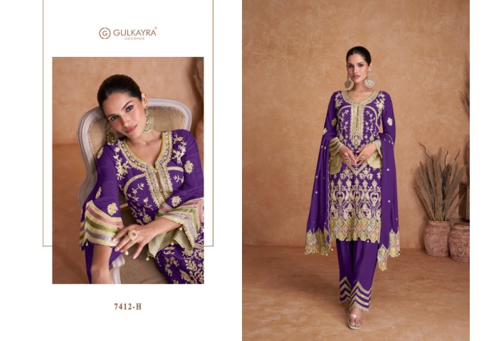 GULKAYRA LIYANA HEAVY CHINON WITH EMBROIDERY DN 7412 PURPLE