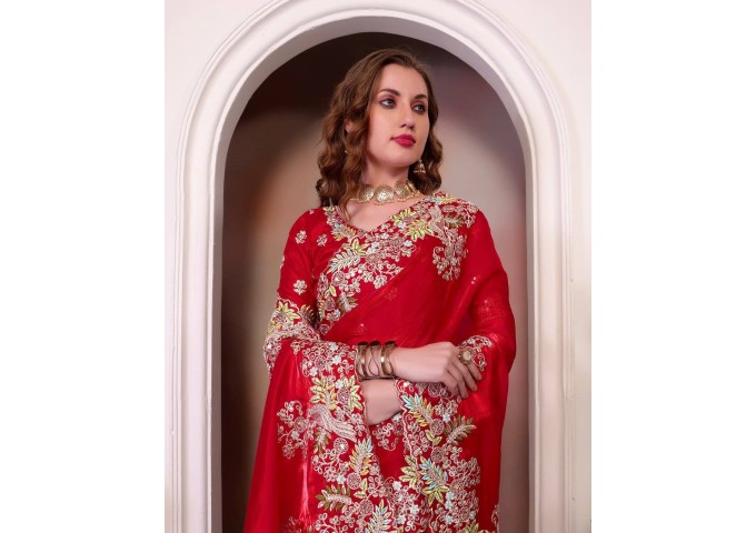 Pure Soft Jimmy Cho 1260 Saree Red