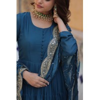WOMEN'S FULLY FLAIR GOWN MADE WITH STAR GEORGETTE FABRICS WITH DUPATTA BLUE