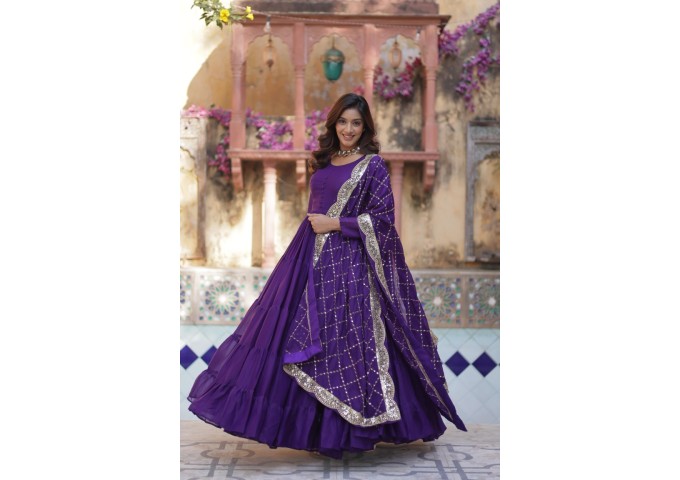 WOMEN'S FULLY FLAIR GOWN MADE WITH STAR GEORGETTE FABRICS WITH DUPATTA PURPLE