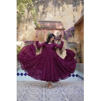 WOMEN'S FULLY FLAIR GOWN MADE WITH STAR GEORGETTE FABRICS WITH DUPATTA MAROON