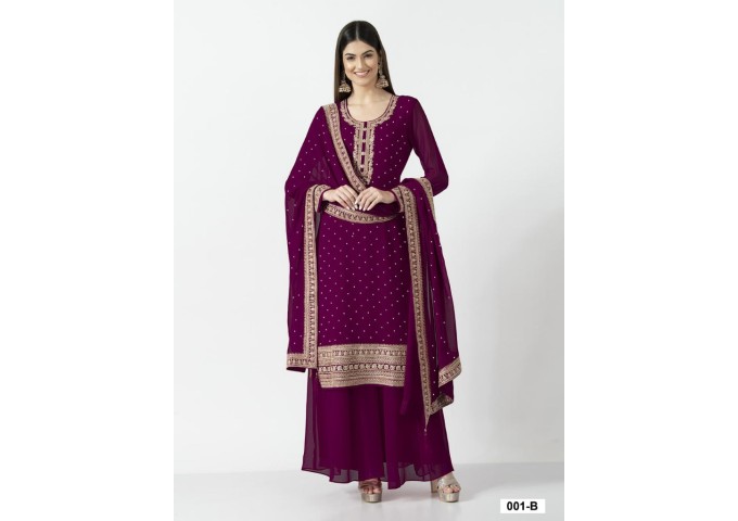 LFH YD DN 001HEAVY GEORGETT WITH SEQUENCE & CODDING EMBROIDERY WORK AND DIAMONDS WORK GOWN MAROON