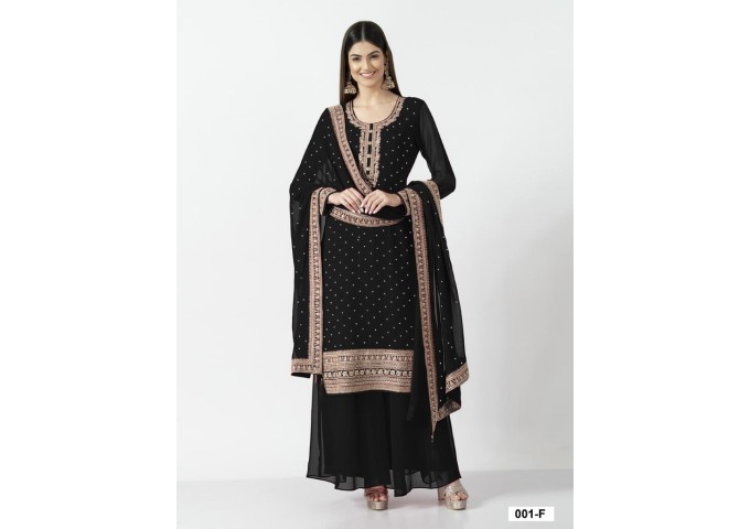 LFH YD DN 001HEAVY GEORGETT WITH SEQUENCE & CODDING EMBROIDERY WORK AND DIAMONDS WORK GOWN BLACK