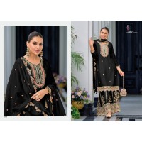 Safroon Vol-4 Full Stitched Heavy Chinon Palazzo Suits With Embroidery Work Black