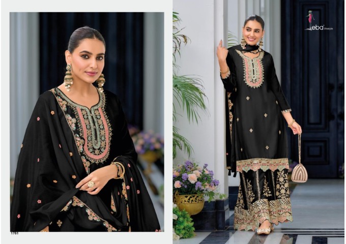 Safroon Vol-4 Full Stitched Heavy Chinon Palazzo Suits With Embroidery Work Black