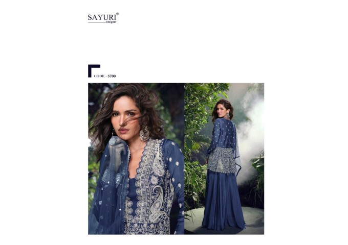 SAYURI DESIGNER SHIVANI 5699 SERIES PREMIUM REAL CHINON SILK / REAL GEROGETTE  3 PCS ANARKALI SUIT BLUE