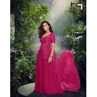 SAYURI DESIGNER SHIVANI 5699 SERIES PREMIUM REAL CHINON SILK / REAL GEROGETTE  3 PCS ANARKALI SUIT PINK 2