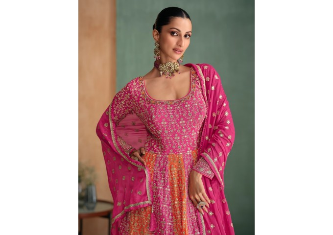 Sayuri Designer Rang Anarkali Gown Full Stitched Free Size Readymade Pink