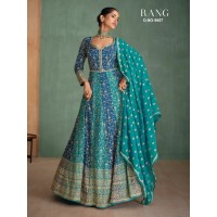 Sayuri Designer Rang Anarkali Gown Full Stitched Free Size Readymade Shine Blue