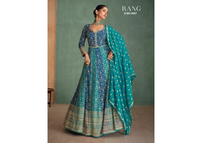 Sayuri Designer Rang Anarkali Gown Full Stitched Free Size Readymade Shine Blue