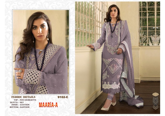 DN 9102 Maria Heavy Fox Georgette With Hevey Embroidery Work With Stone Suit Purple