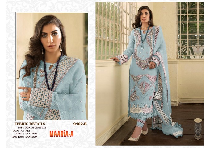 DN 9102 Maria Heavy Fox Georgette With Hevey Embroidery Work With Stone Suit Sky Blue