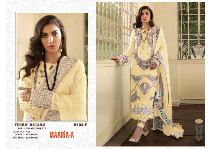 DN 9102 Maria Heavy Fox Georgette With Hevey Embroidery Work With Stone Suit Yellow
