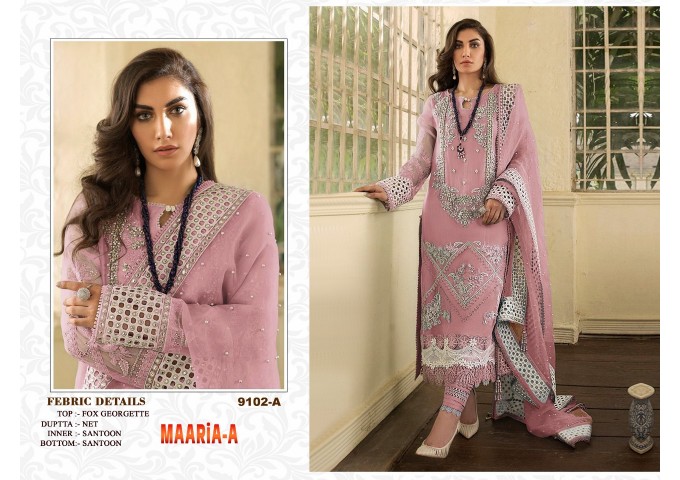 DN 9102 Maria Heavy Fox Georgette With Hevey Embroidery Work With Stone Suit Pink