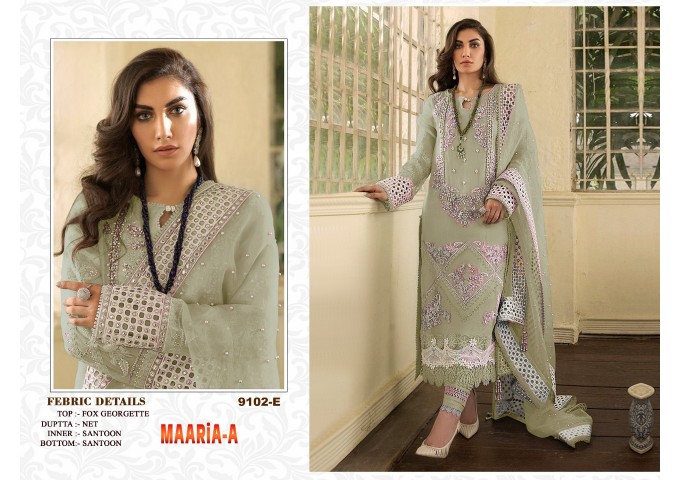 DN 9102 Maria Heavy Fox Georgette With Hevey Embroidery Work With Stone Suit Green