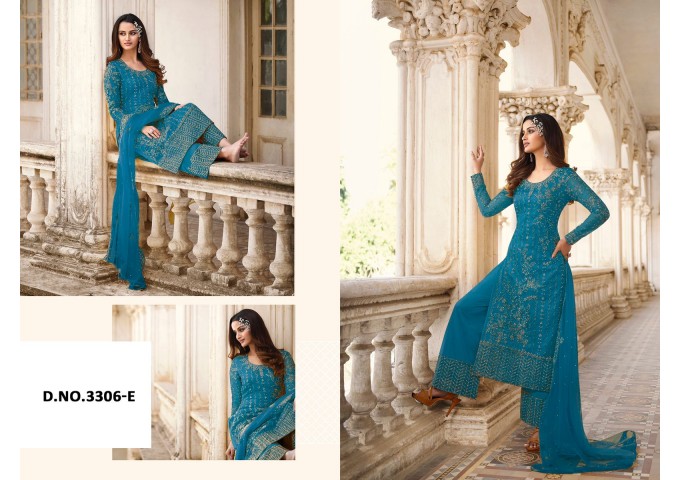 Designer Swagat Swati Palazzo Suit 3306 Shine Blue