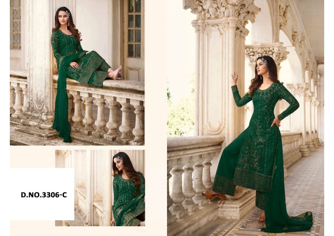 Designer Swagat Swati Palazzo Suit 3306 Dark Green