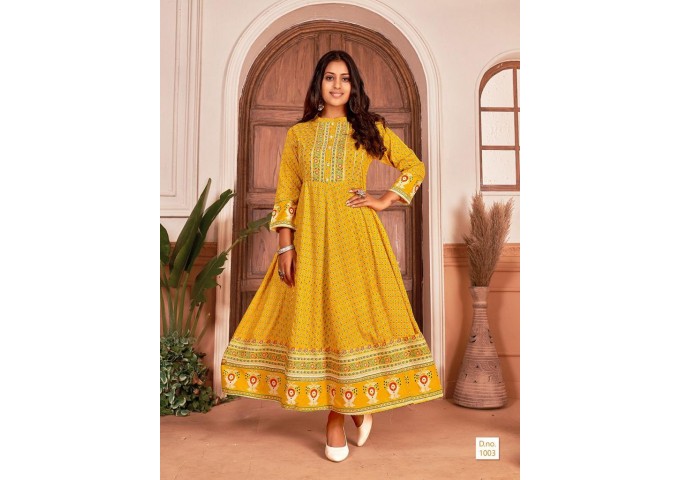MAYANTHARA Vol 1 Embroidery work Flair Gown Yellow