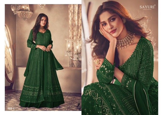 Heavy Fox Georgette with Embroidery Work With Sequences Aashirwad Gold DN 122 Suit Dark Green
