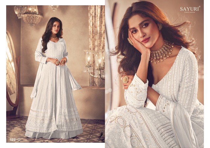 Heavy Fox Georgette with Embroidery Work With Sequences Aashirwad Gold DN 122 Suit White