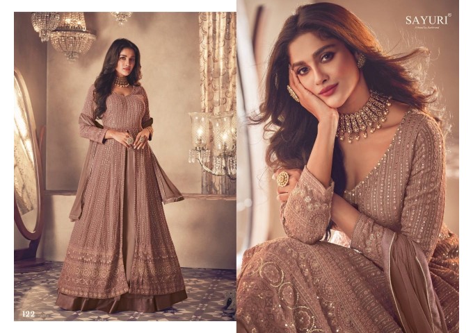 Heavy Fox Georgette with Embroidery Work With Sequences Aashirwad Gold DN 122 Suit Brown 1