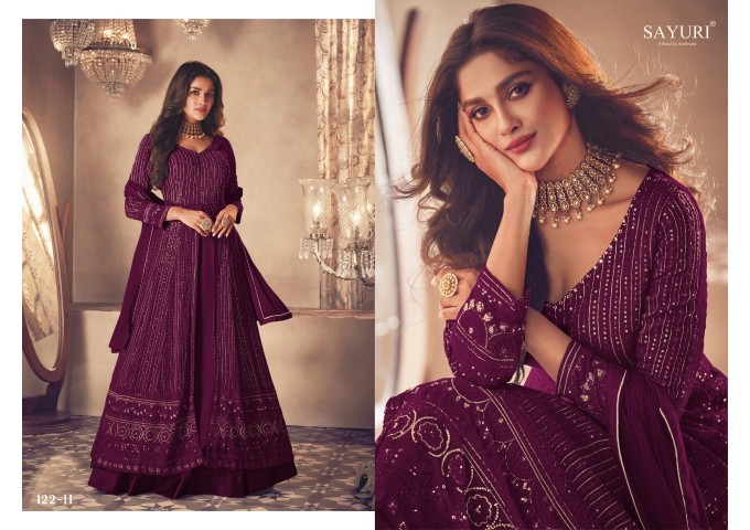 Heavy Fox Georgette with Embroidery Work With Sequences Aashirwad Gold DN 122 Suit Maroon 2